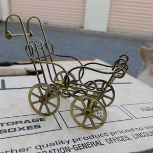 Miniature Vintage Brass Baby Stroller Carriage